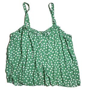 Loft Green & White Polka Dot Spaghetti Strap Top - NWT size XL